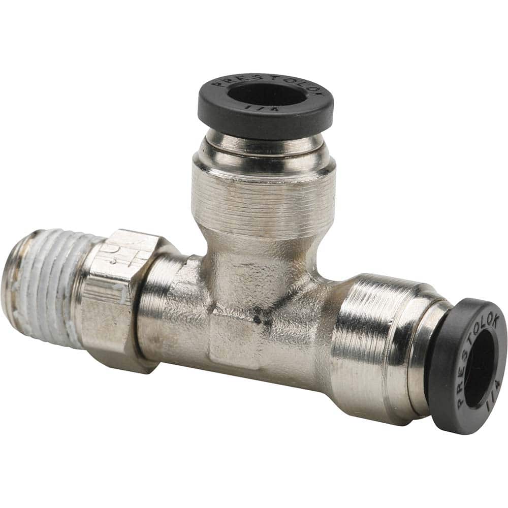 Parker - Metal Push-To-Connect Tube Fittings Type: Male Run Tee Swivel Tube Outside Diameter (Inch): 1/4 - Apex Tool & Supply