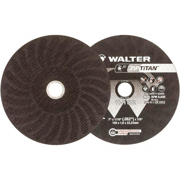 WALTER Surface Technologies - 7" Aluminum Oxide Cutoff Wheel - 1/16" Thick, 7/8" Arbor, 8,600 Max RPM, Use with Die Grinders - Apex Tool & Supply