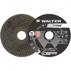 WALTER Surface Technologies - 5" Aluminum Oxide Cutoff Wheel - 3/64" Thick, 7/8" Arbor, 12,200 Max RPM, Use with Die Grinders - Apex Tool & Supply