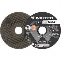 WALTER Surface Technologies - 4-1/2" Aluminum Oxide Cutoff Wheel - 3/64" Thick, 7/8" Arbor, 13,300 Max RPM, Use with Die Grinders - Apex Tool & Supply
