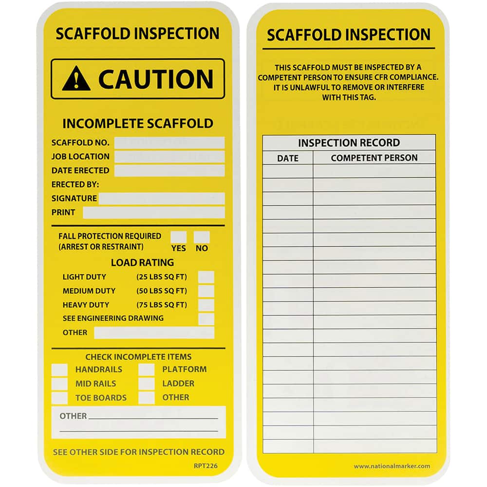 NMC - Safety & Facility Tags Message Type: Accident Prevention Tag Header: SCAFFOLD INSPECTION - Apex Tool & Supply