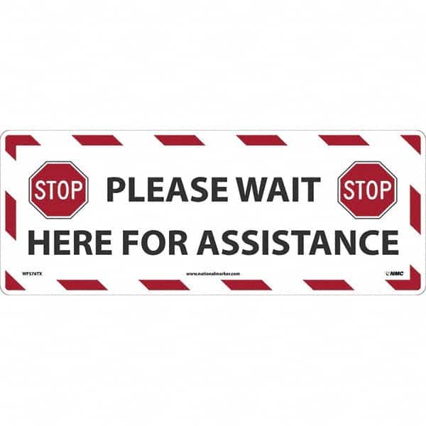 NMC - "STOP! - Please Wait Here for Assistance" Adhesive-Backed Floor Sign - Apex Tool & Supply