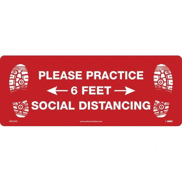 NMC - "Please Practice Social Distancing" Adhesive-Backed Floor Sign - Apex Tool & Supply
