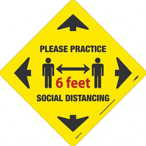 NMC - "Please Practice Social Distancing" Adhesive-Backed Floor Sign - Apex Tool & Supply
