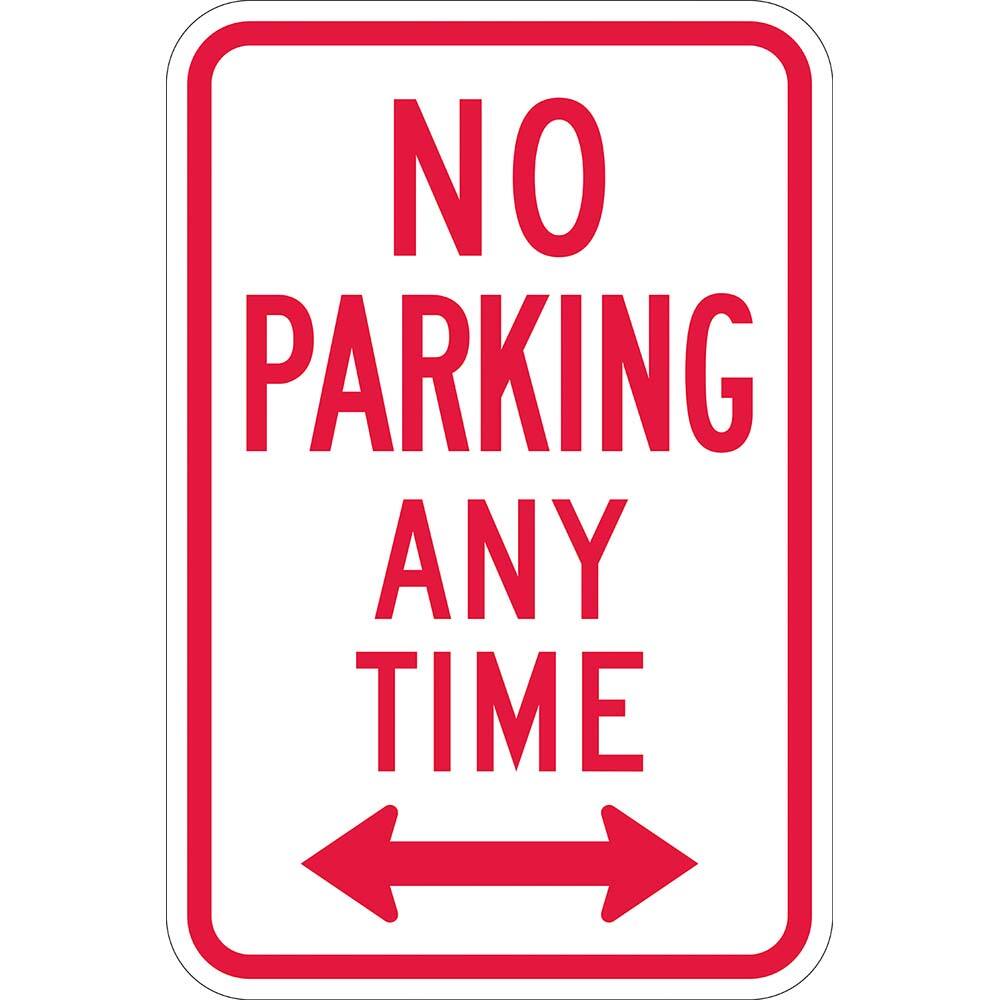 Lyle Signs - Traffic & Parking Signs; MessageType: No Parking & Tow Away Signs ; Message or Graphic: Message & Graphic ; Legend: No Parking Any Time ; Graphic Type: Double Arrow ; Reflectivity: Reflective; High Intensity ; Material: Aluminum - Exact Industrial Supply