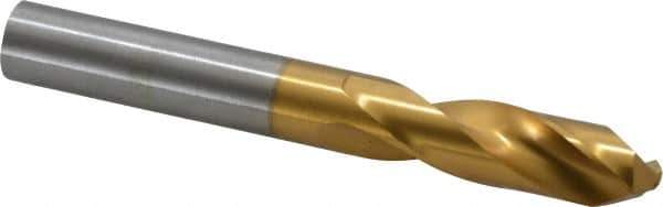Guhring - 0.4921" 130° Parabolic Flute Cobalt Screw Machine Drill Bit - TiN Finish, Right Hand Cut, 2.008" Flute Length, 4.016" OAL, Standard Point, Straight Shank - Apex Tool & Supply