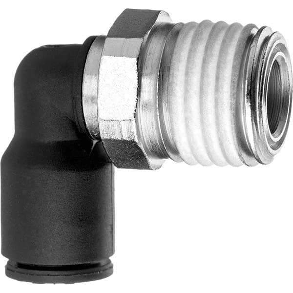 Value Collection - 8mm OD, NPT Male, Nylon Push-to-Connect Male Elbow - 150 Max psi, Black - Apex Tool & Supply