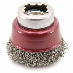 Osborn - 2-1/2" Diam 5/8-11 Threaded Arbor Stainless Steel Fill Cup Brush - Apex Tool & Supply