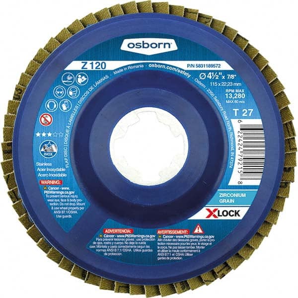 Osborn - 5" 120 Grit 5/8-11 Center Hole Type 27 Zirconia Alumina Flap Disc - Apex Tool & Supply