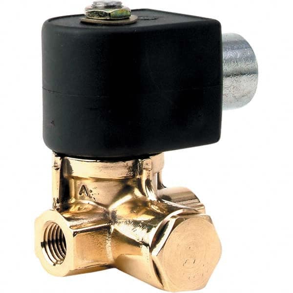 Parker - 120/60 - 110/50 VAC 1/4" NPT Port Brass Two-Way Internally Piloted Diaphragm Solenoid Valve - Apex Tool & Supply