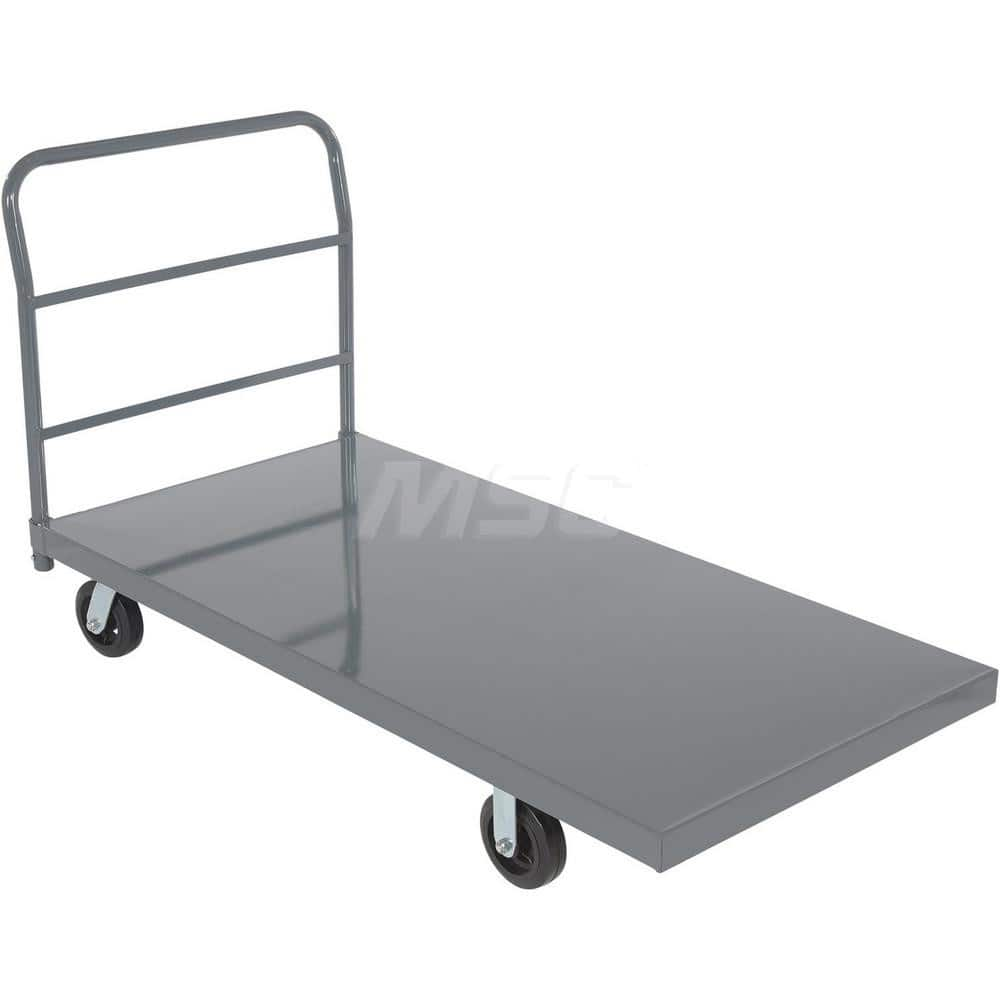 Platform Truck: 2,000 lb Capacity, Steel Platform, 60″ Platform Length, 10-7/16″ Platform Height 6 x 2″ Rigid & Swivel Mold-On Rubber Casters