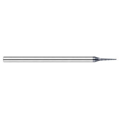 Miniature End Mills - Tapered Rib Cutters - 0.0450″ Cutter Diameter × 0.2500″ (1/4″) Length of Cut × 5° per side Carbide Tapered Square End Mill, 3 Flutes, AlTiN Nano Coated - Exact Industrial Supply
