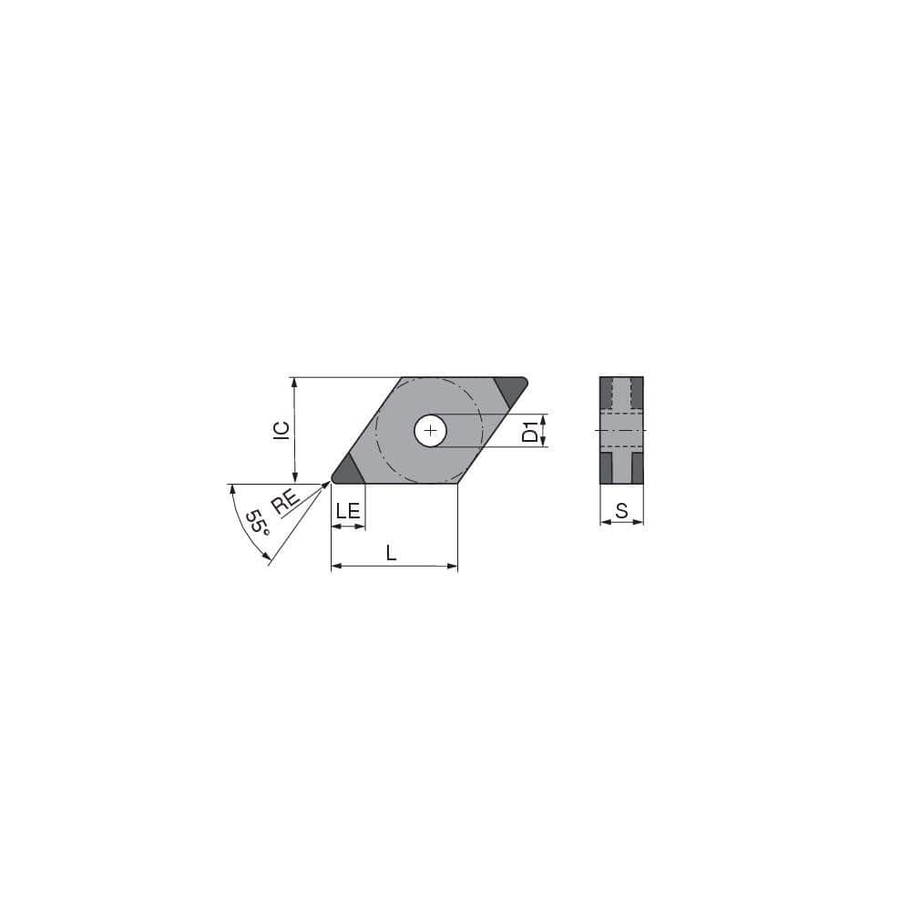 Turning Insert:  DNGA432SN011EL3,  Polycrystalline Cubic Boron Nitride TiN Finish,  Neutral,  1/2″ Inscribed Circle,  0.0315″ Corner Radius,  55.0 &deg N/A Diamond,  Series  DNGA