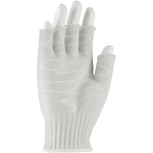‎22-615LHSM SS Engineered Yarn Glove - 3-strand Stainless Steel Wire Core/ /Poly - Hvy Wgt - Wht - Half-Finger - Exact Industrial Supply