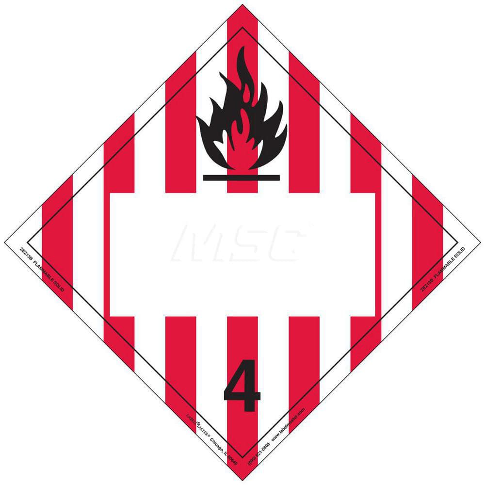 DOT Placards & Holders; Type: Placard; Legend: Flammable Solid; Legend: Flammable Solid; Material: Vinyl; Message or Graphic: Flammable Solid; Legend Color: Red; Material: Vinyl; Compliance Specifications: DOT 49 CFR 172.519; Placard Coating: UV; Language