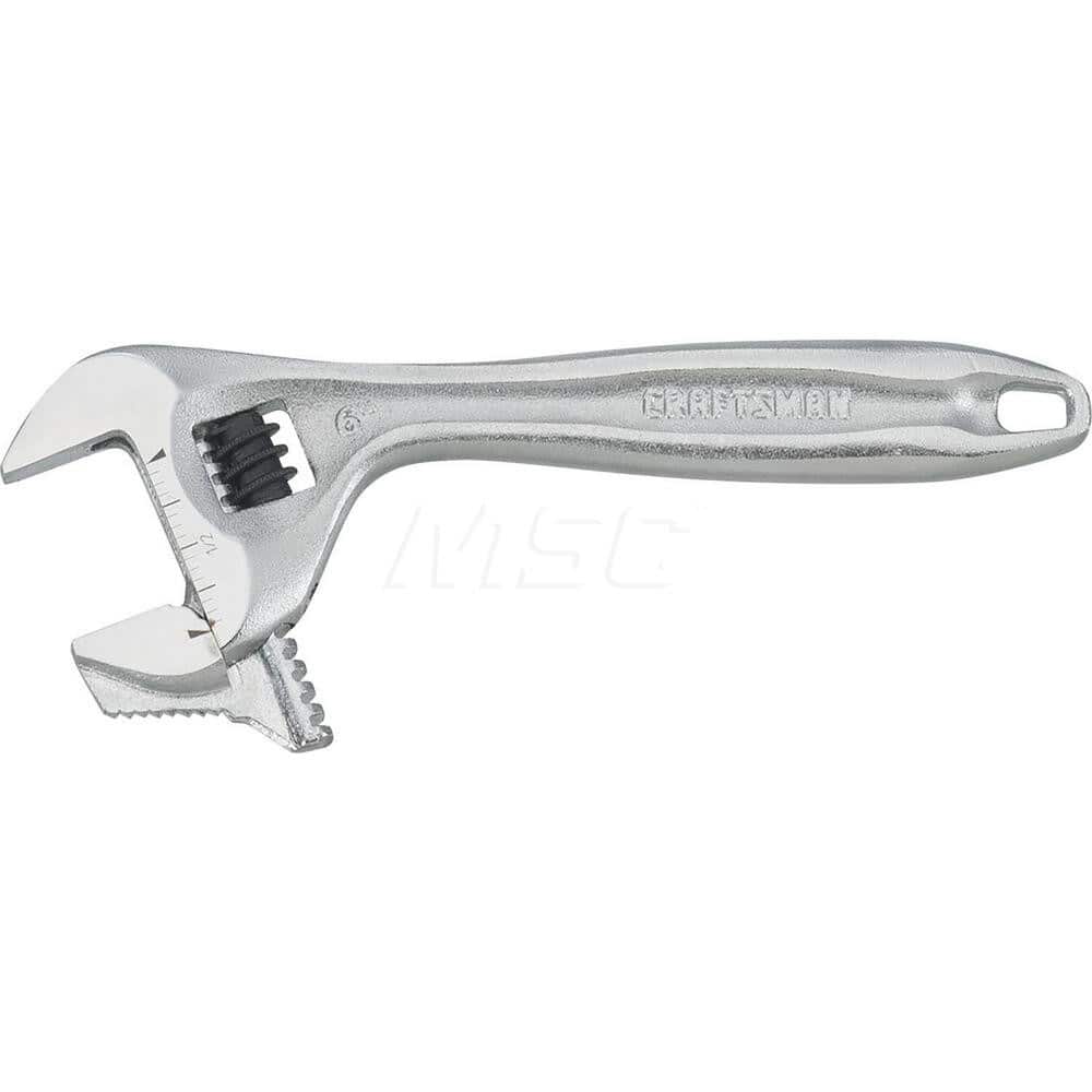 Adjustable Wrench: 6″ OAL Steel, Polished Chrome Finish