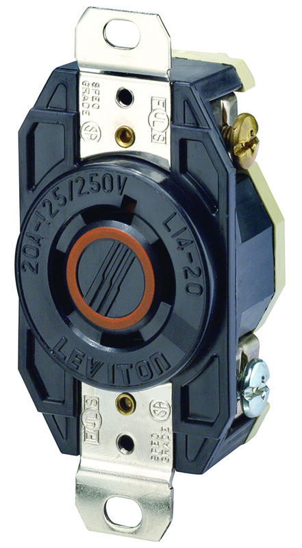 20 Amp; 125/250 Volt; NEMA L14-20R; 3P; 4W; Flush Mtg Locking Receptacle; Industrial Grade; Grounding; V-0-MAX - Black - Apex Tool & Supply