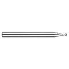 ‎0.016″ Dia. × 1/8″ Shank × 0.024″ DOC × 1-1/2″ OAL, Carbide Uncoated, Stub|Standard , 2 Flute, Ballnose End Mill - Exact Industrial Supply
