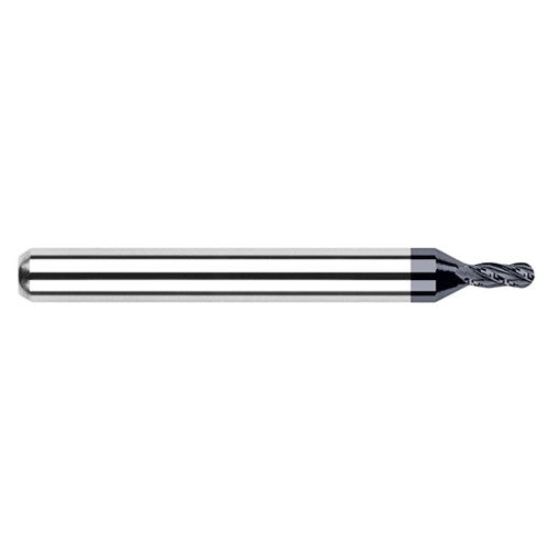 ‎1/64″ Dia. × 1/8″ Shank × 0.022″ DOC × 1-1/2″ OAL, Carbide AlTiN, Stub|Standard , 2 Flute, Ballnose End Mill - Exact Industrial Supply