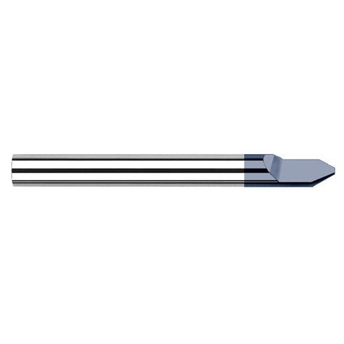 Engraving Cutters - 0.1875″ (3/16″) Shank Diameter × 0.0100″ Flat × 30° included Carbide Tipped Engraver, 1 Flute, AlTiN Coated - Exact Industrial Supply