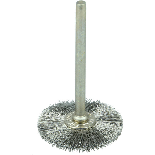1″ Miniature Wire Wheel, .005″ Stainless Steel Fill, 1/8″ Stem - Apex Tool & Supply