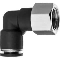 Value Collection - 3/8" OD, NPT Female, Nylon Push-to-Connect Female Elbow - 150 Max psi, Black - Apex Tool & Supply