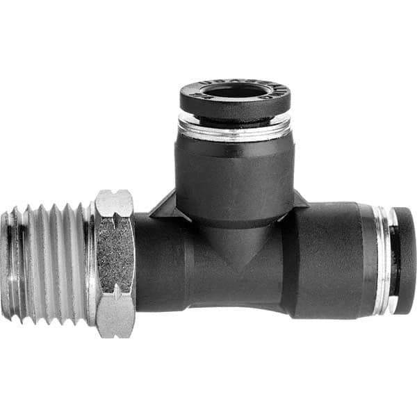 Value Collection - 1/2" OD, NPT Male, Nylon Push-to-Connect Male Run Tee - 150 Max psi, Black - Apex Tool & Supply