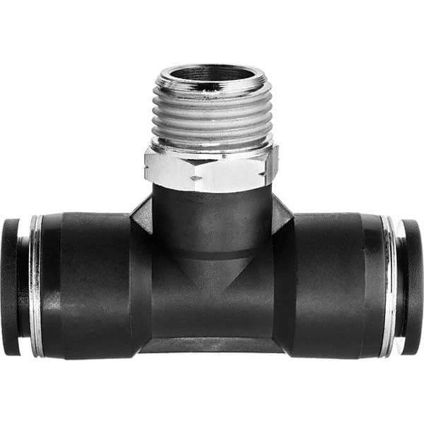 Value Collection - 1/2" OD, NPT Male, Nylon Push-to-Connect Male Branch Tee - 150 Max psi, Black - Apex Tool & Supply