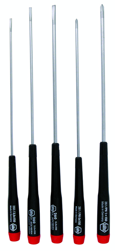 5 Piece - Precision Long Slotted & Phillips Screwdriver Set - #26192 - Includes: Slotted 2.5 - 4.0mm Phillips #0 - 1 - Apex Tool & Supply