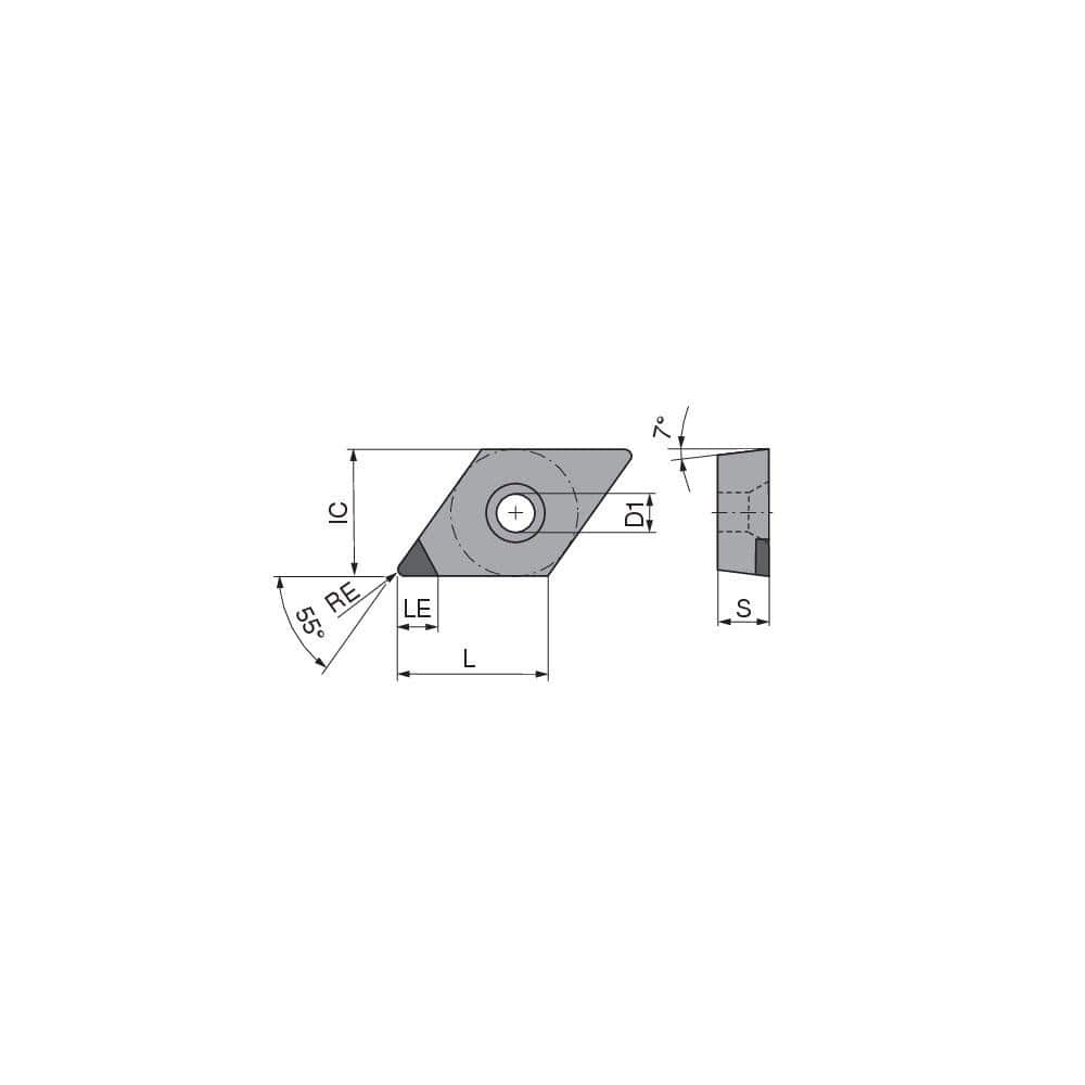 Turning Insert:  DCGW3251TN012DA4,  Polycrystalline Cubic Boron Nitride TiCN Finish,  Neutral,  0.0157″ Corner Radius,  55.0 &deg N/A Diamond,  Series  DCGW