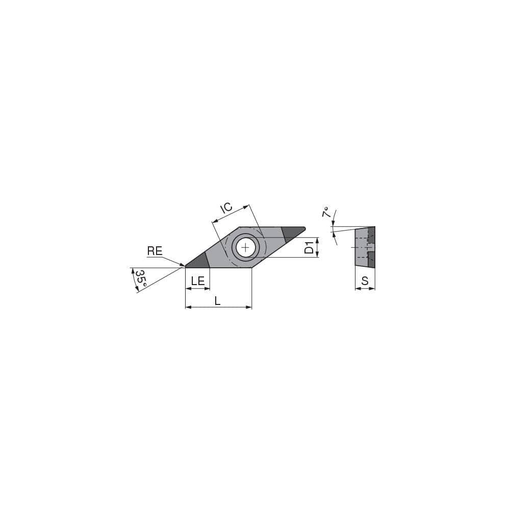 Turning Insert:  VCGW331SN018EB3,  Polycrystalline Cubic Boron Nitride Uncoated Finish,  Neutral,  0.0157″ Corner Radius,  35.0 &deg N/A Diamond,  Series  VCGW