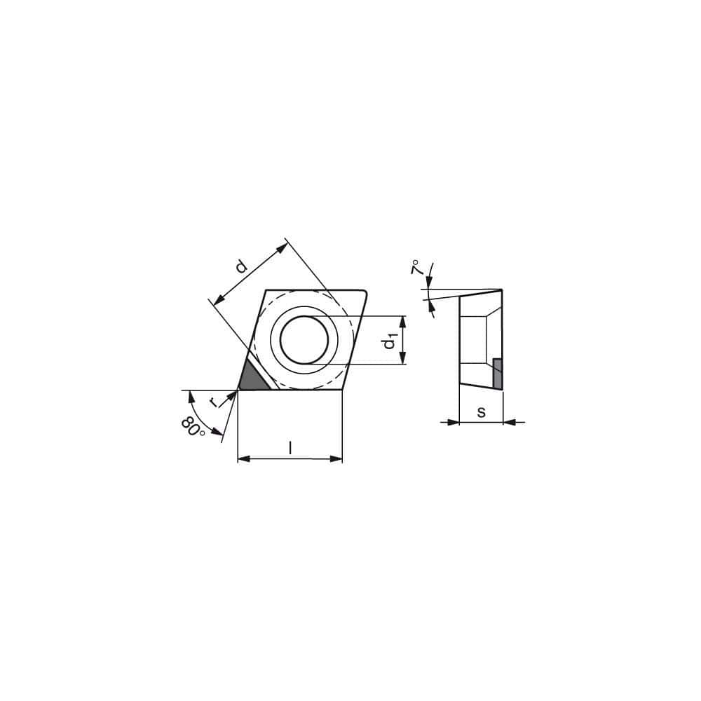 Turning Insert:  CCGW432FN_A3 CTBS10U,  Polycrystalline Cubic Boron Nitride Uncoated Finish,  Neutral,  1/2″ Inscribed Circle,  0.0315″ Corner Radius,  80.0 &deg N/A Diamond,  Series  CCGW