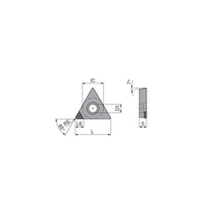 Turning Insert:  TCGW21.52FN_A3 CTBH20U,  Polycrystalline Cubic Boron Nitride TiCN Finish,  Neutral,  1/4″ Inscribed Circle,  0.0315″ Corner Radius,  60.0 &deg N/A Triangle,  Series  TCGW