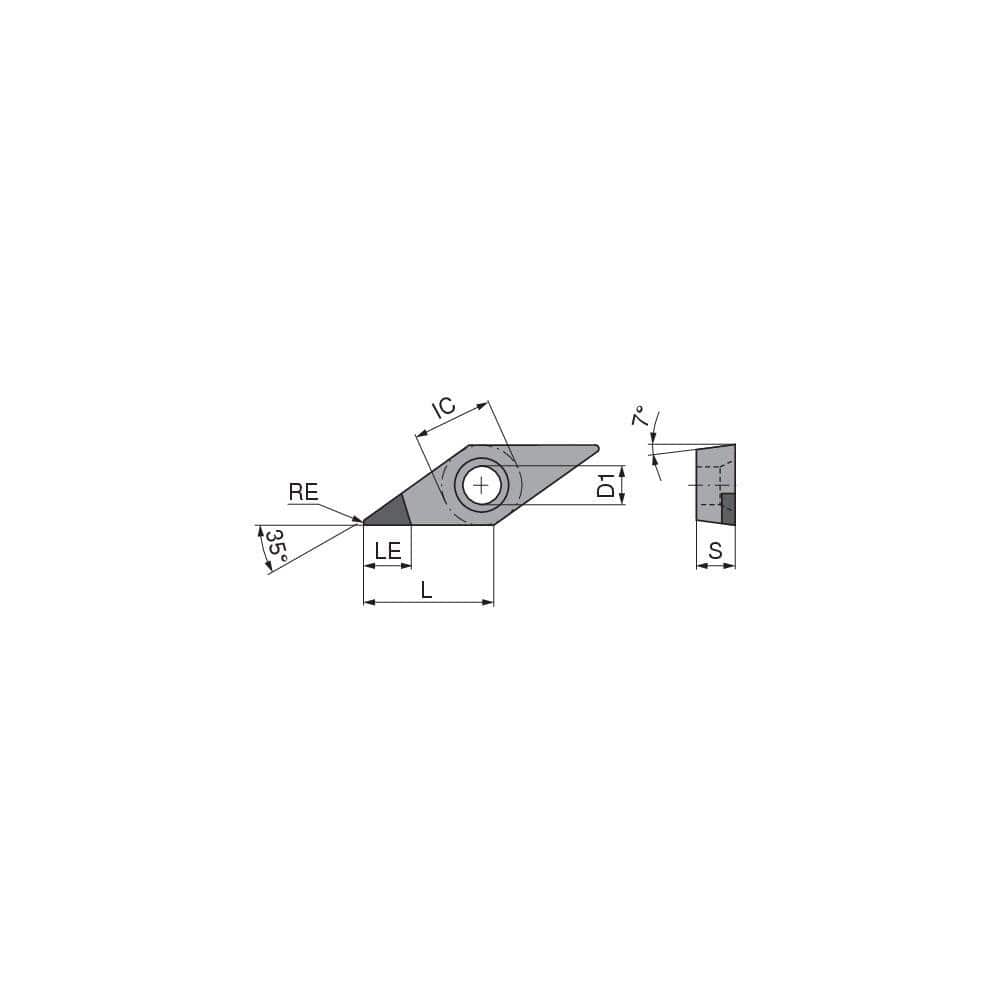 Turning Insert:  VCGW222TN012DA4,  Polycrystalline Cubic Boron Nitride TiCN Finish,  Neutral,  1/4″ Inscribed Circle,  0.0315″ Corner Radius,  35.0 &deg N/A Diamond,  Series  VCGW