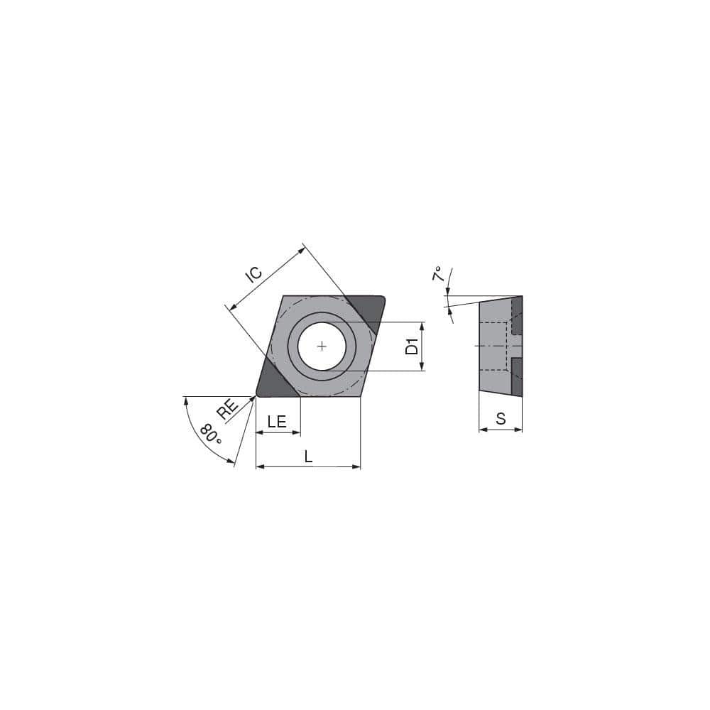 Turning Insert:  CCGW2151TN017EB3Q,  Polycrystalline Cubic Boron Nitride Uncoated Finish,  Neutral,  1/4″ Inscribed Circle,  0.0157″ Corner Radius,  80.0 &deg N/A Diamond,  Series  CCGW