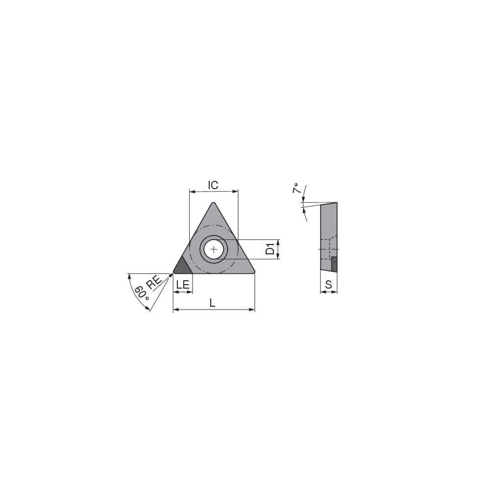 Turning Insert:  TCGW2152TN012DA3,  Polycrystalline Cubic Boron Nitride TiCN Finish,  Neutral,  1/4″ Inscribed Circle,  0.0315″ Corner Radius,  60.0 &deg N/A Triangle,  Series  TCGW