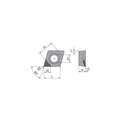 Turning Insert:  CCGT3255FNA5CB1,  Polycrystalline Diamond Uncoated Finish,  Neutral,  0.0079″ Corner Radius,  80.0 &deg N/A Diamond,  Series  CCGT