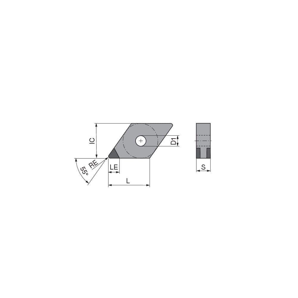 Turning Insert:  DNGA442TN009CK3,  Polycrystalline Cubic Boron Nitride TiCN Finish,  Neutral,  1/2″ Inscribed Circle,  0.0315″ Corner Radius,  55.0 &deg N/A Diamond,  Series  DNGA