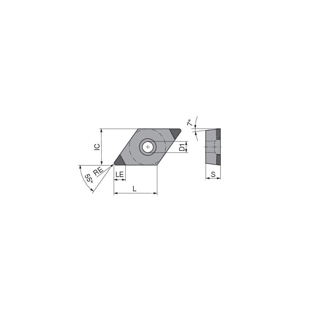 Turning Insert:  DCGW21.52EN_B3 CTBH40C,  Polycrystalline Cubic Boron Nitride TiN Finish,  Neutral,  1/4″ Inscribed Circle,  0.0315″ Corner Radius,  55.0 &deg N/A Diamond,  Series  DCGW