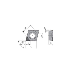 Turning Insert:  CCGW2155TN012CA3,  Polycrystalline Cubic Boron Nitride Uncoated Finish,  Neutral,  1/4″ Inscribed Circle,  0.0079″ Corner Radius,  80.0 &deg N/A Diamond,  Series  CCGW