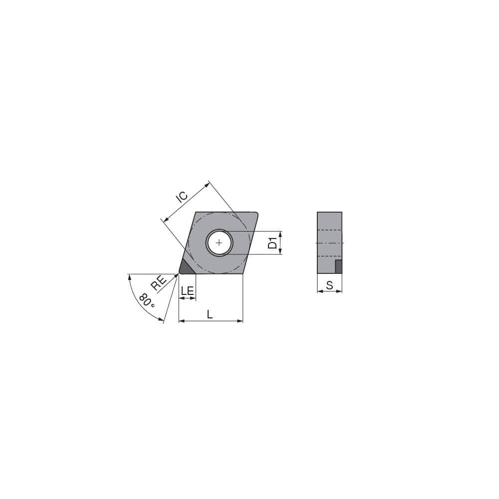Turning Insert:  CNGA430.5FN_A3 CTBS10U,  Polycrystalline Cubic Boron Nitride Uncoated Finish,  Neutral,  1/2″ Inscribed Circle,  0.0079″ Corner Radius,  80.0 &deg N/A Diamond,  Series  CNGA