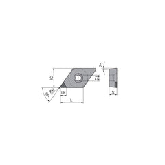 Turning Insert:  DCGW21.5.5FNA4 CTBS20U,  Polycrystalline Cubic Boron Nitride Uncoated Finish,  Neutral,  1/4″ Inscribed Circle,  0.0079″ Corner Radius,  55.0 &deg N/A Diamond,  Series  DCGW