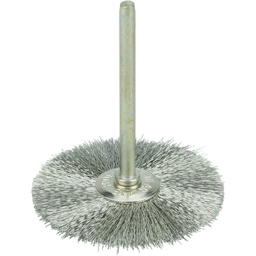 1-1/2″ Miniature Wire Wheel, .005″ Stainless Steel Fill, 1/8″ Stem - Apex Tool & Supply
