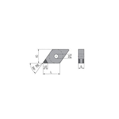 Turning Insert:  DNGA442SN016EK3,  Polycrystalline Cubic Boron Nitride Uncoated Finish,  Neutral,  1/2″ Inscribed Circle,  0.0315″ Corner Radius,  55.0 &deg N/A Diamond,  Series  DNGA
