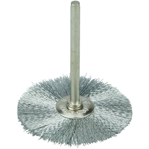 1-1/2″ Miniature Wire Wheel, .005″ Steel Fill, 1/8″ Stem - Apex Tool & Supply