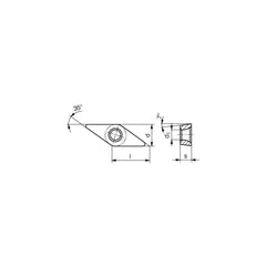 Turning Insert:  VCET22.50FNF05 CTPX710,  Solid Carbide AlTiN Finish,  Neutral,  1/4″ Inscribed Circle,  0.0039″ Corner Radius,  35.0 &deg N/A Diamond,  Series  VCET