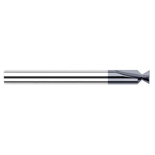 Dovetail Cutters - 0.0930″ (3/32″) Cutter Diameter × 0.0100″Radius × 40° included Carbide Dovetail Cutter, 2 Flutes, AlTiN Coated - Exact Industrial Supply
