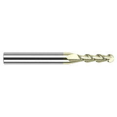 ‎0.07″ Dia. × 1/8″ Shank × 0.21″ DOC × 1-1/2″ OAL, Carbide ZrN, 2 Flute, Ballnose End Mill - Exact Industrial Supply