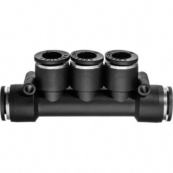 Value Collection - 4mm OD, Nylon Push-to-Connect Manifold 3 Tubes - 150 Max psi, Black - Apex Tool & Supply
