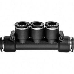Value Collection - 4mm OD, Nylon Push-to-Connect Manifold 3 Tubes - 150 Max psi, Black - Apex Tool & Supply
